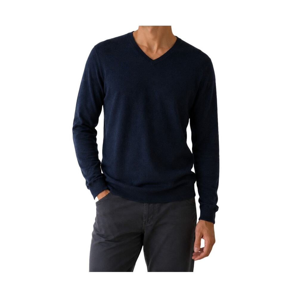 Dark Navy Blue Soft V Neck Sweater Wool Blend Large Classic Dadstyle Lightweight